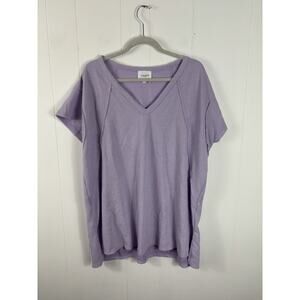 andree by unit Lavender Waffle Knit V-Neck Short Sleeve Top Size 2X Relaxed Fit